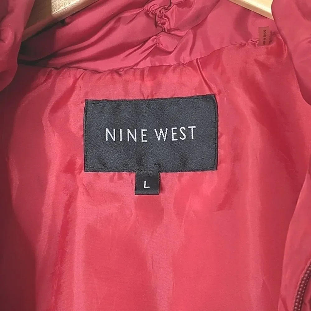 Nine West In Vintage Quilted Down & Feather Red Zip Up Puffer Vest size L